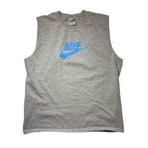 Vintage Nike Sleeveless‎ Shirt Mens Large Spell Out Swoosh Gray Tag 90s 2000s